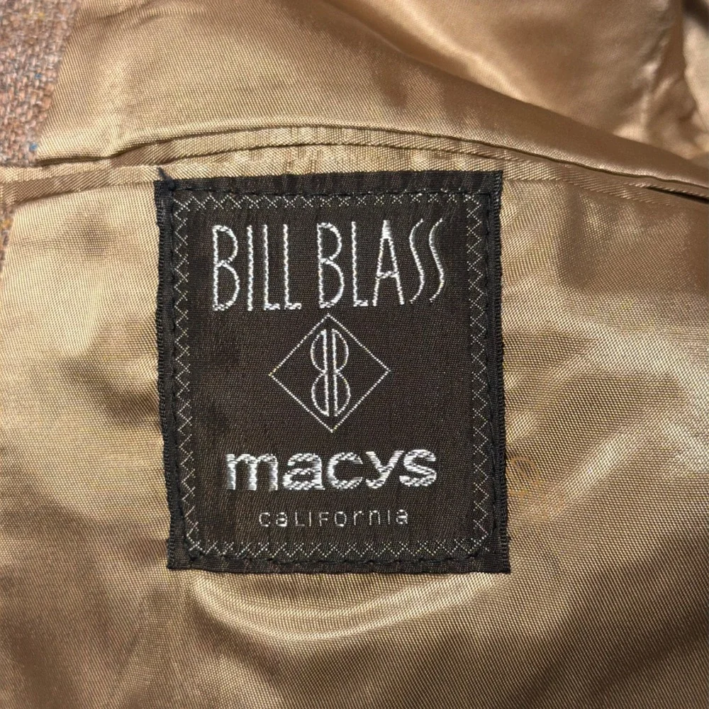 Vintage Bill Blass Blazer Mens 44 Wool Linen Tweed Sport Coat Hopsack Macy's 80s